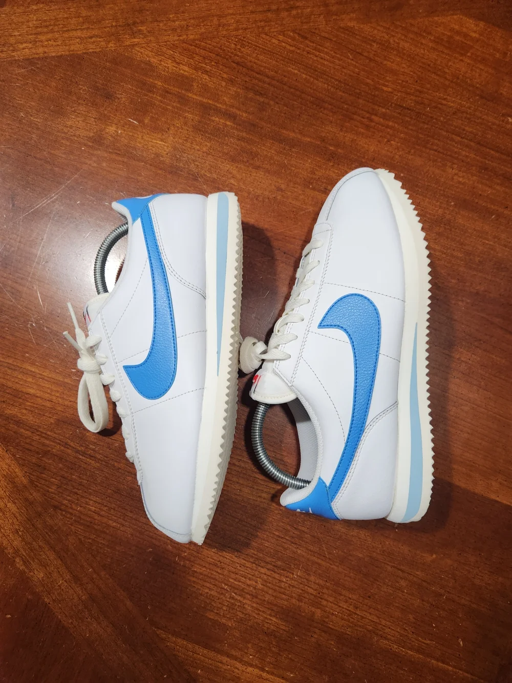 Nike Women's Classic Cortez Leather Sneakers - White/Blue Size 10 or 8.5 Men